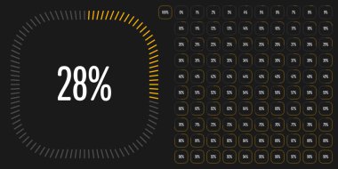 Web tasarımı, kullanıcı arayüzü UI veya bilgi grafiği için 0 ile 100 arasında kullanıma hazır diyagramlar kümesi - sarı göstergesi