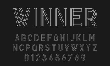 Alfabe yazı tipi harfleri kümesi ve çizgiler vektör illüstrasyonlu modern soyut tasarımı numaralar