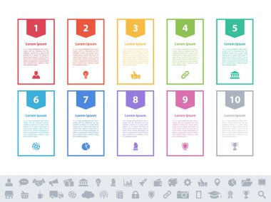 10 adım, seçenek veya süreç içeren bilgi tasarımı iş konsepti vektör çizimi iş akışı veya diyagram veya web düğmesi pankartı