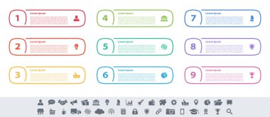 9 adım, seçenek veya süreç içeren bilgi tasarımı iş konsepti vektör çizimi iş akışı veya diyagram veya web düğmesi pankartı