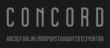 Alfabe yazı tipi harfleri kümesi ve çizgiler vektör illüstrasyonlu modern soyut tasarımı numaralar