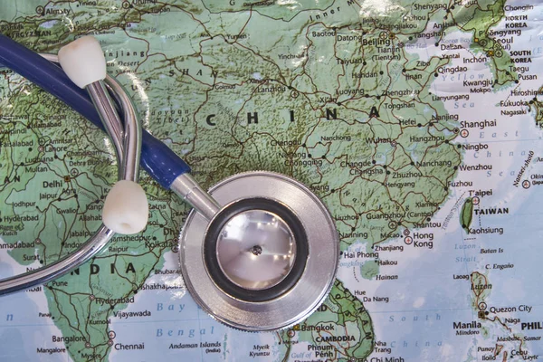 stethoscope on map of China, the concept of health