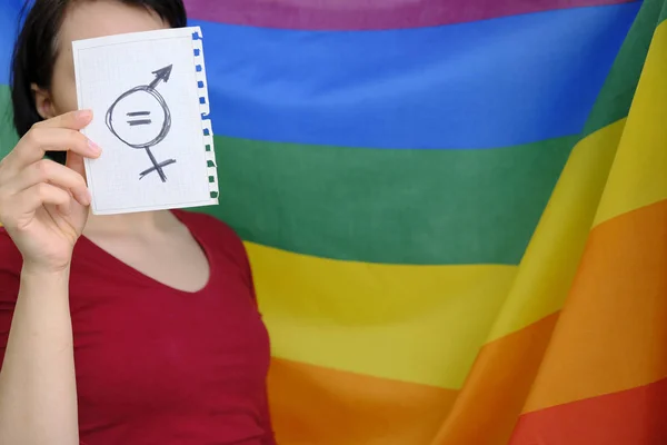 Eşittir Işareti Kadınların Cinsel Eşitliği Gösteren Bir Kağıt Parçası Üzerine — Stok fotoğraf