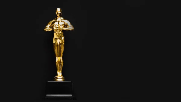 Moscow, Russia - January 31, 2019: oscar gold statue trophy on a black background, symbol of the victory of the actor in his profession. editorial — Stock Photo, Image