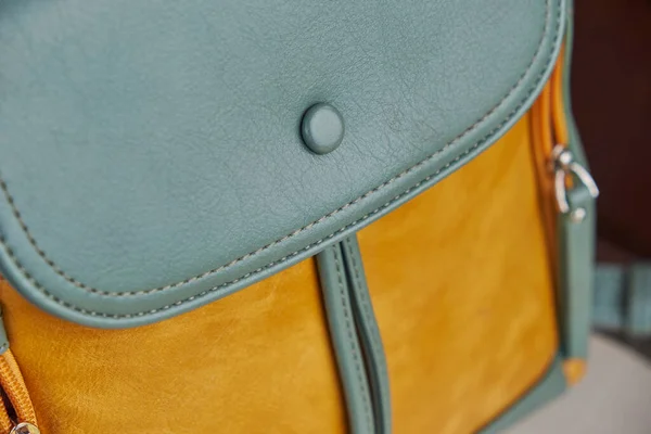 Details of a leather bag. backpack made of artificial leather. — Stock Photo, Image