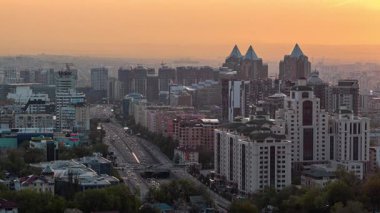 Evening view of the Almay city with Al-Farabi avenue. 