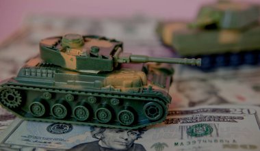 Tank dolar arka planı. Savaş kavramı.
