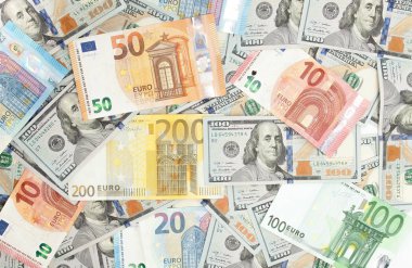 Close-Up Amerikan bize dolar ve Euro.