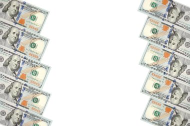 İki yüz dolar faturaları satırlarının bir çerçeve. Beyaz arka plan üzerinde merkezi hattı