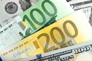 Notlar gerçek dolar Euro kapatın. dolar ve euro notlar. sembol farklılıklar euro dolar.