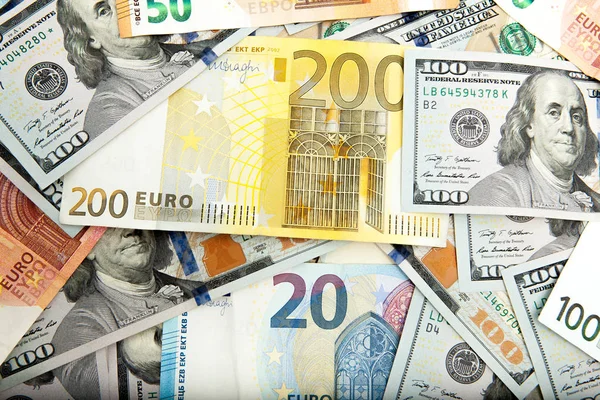 Close-Up Amerikan bize dolar ve Euro — Stok fotoğraf