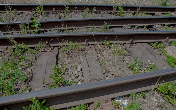 Eisenbahngleise Schienen Und Schwellen Blick Von Oben Schienenverkehr Bahnbetrieb Umschlagillustration — Stockfoto