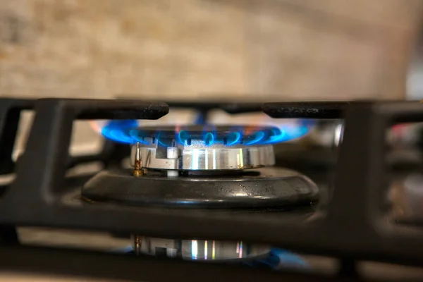 Burning Blue Gas Dark Stove Burner Gas Stove Concept Energy — Stock Photo, Image