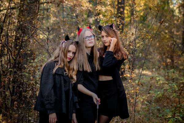 Demone Halloween Maniaco Strega Nel Bosco Adolescenti Costume Halloween Nel — Foto Stock