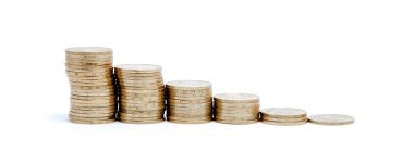 Beyaz arka plan üzerinde sikkelerin histograma.