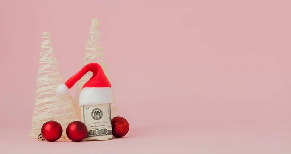 Kerst Kosten Roze Lederen Tas Met Santa Claus Glb Gift — Stockfoto