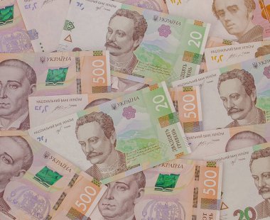 Arka plan ile yeni banknotlar Ukrayna Hryvnia. Enflasyon, iş. econimics ve finans Tema.