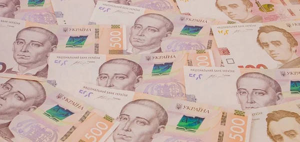 Antecedentes Con Nuevos Billetes Hryvnia Ucraniana Inflación Negocios Tema Económico — Foto de Stock
