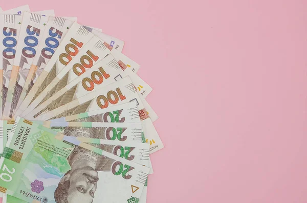 Ukrainian Hryvnia Pink Background Finance Crisis Ukraine Fall Hryvnia Dollar — Stock Photo, Image