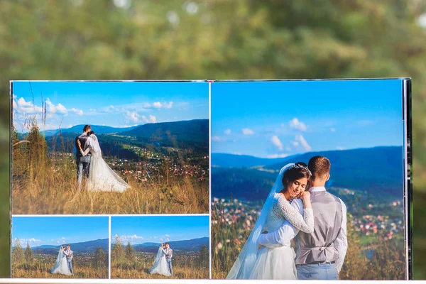 Сторінки Весільного Фотокниги Або Весільного Альбому Зеленому Фоні — стокове фото