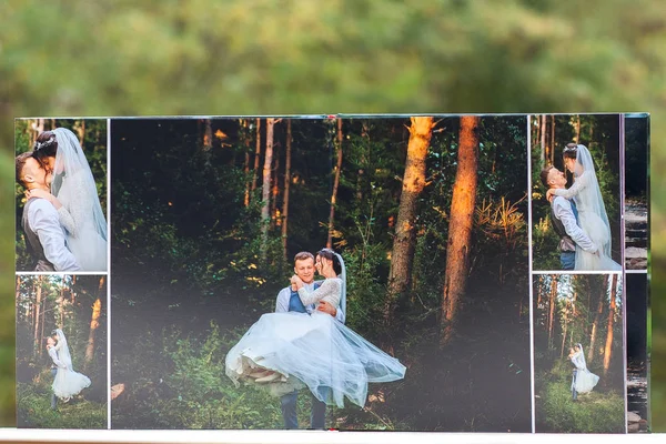 Páginas de casamento photobook ou álbum de casamento em fundo verde — Fotografia de Stock