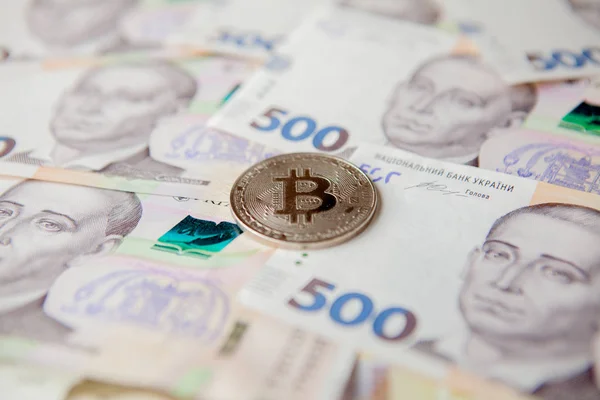 Bitcoin Background Ukrainian Hryvnia — Stock Photo, Image