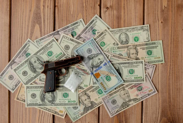 Pistolas Drogas Fondo Dólares — Foto de Stock