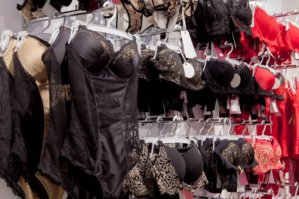 Women's bras for sale in market. Vareity of bra hanging in linge Stock  Photo by ©volody100@ukr.net 254145894