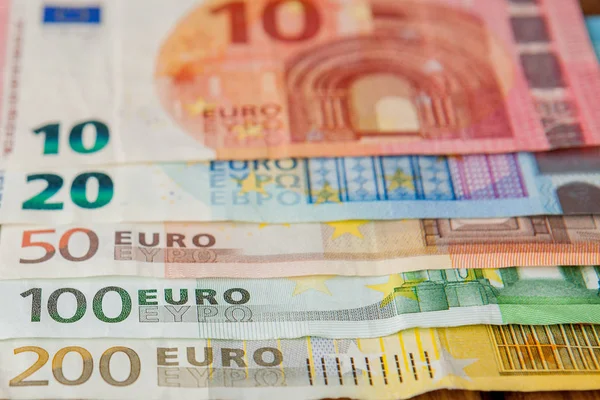 Dinero Euros Fondo Efectivo Euros Billetes Euros Antecedentes Los Diferentes — Foto de Stock