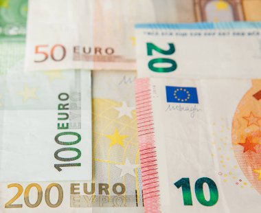 Euro para. Euro nakit arka plan. Euro para banknot. Arka plandan farklı euro banknot yakın çekim