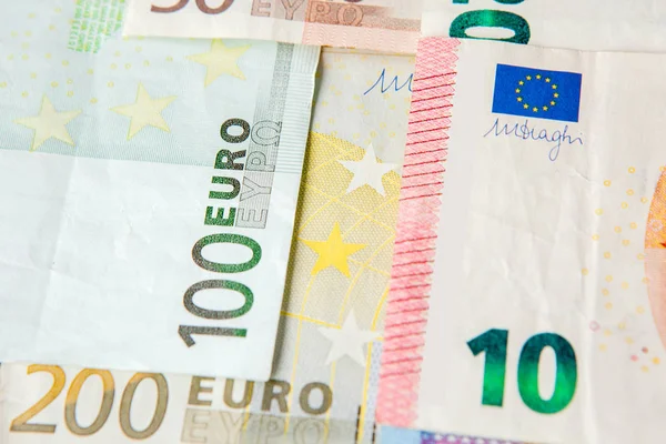 Dinero Euros Fondo Efectivo Euros Billetes Euros Antecedentes Los Diferentes — Foto de Stock