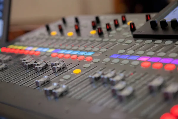 Sound recording studio mixing desk. Music mixer control panel — Stock Photo, Image