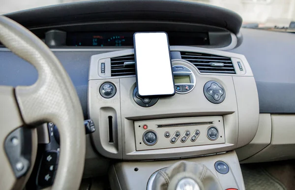 Smartphone in a car use for Navigate or GPS. Driving a car with
