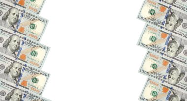 İki yüz dolar faturaları satırlarının bir çerçeve. Beyaz backg