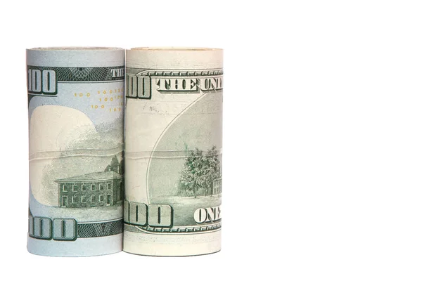 Μια ζαριά του χρήματος, τόνισε σε λευκό φόντο, μια θέση για το κείμενο — Φωτογραφία Αρχείου