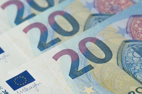 Primer plano del nuevo billete de veinte euros de fondo — Foto de Stock