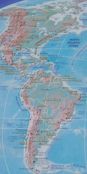 Βόρεια και Νότια Αμερική στον παγκόσμιο χάρτη — Φωτογραφία Αρχείου