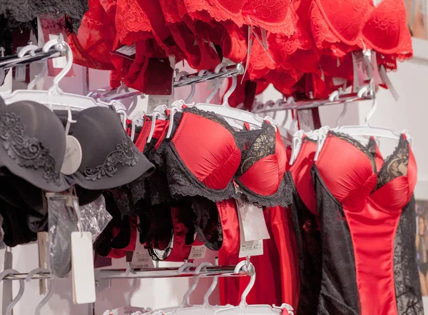 Vareity of bra hanging in lingerie underwear store. Advertise