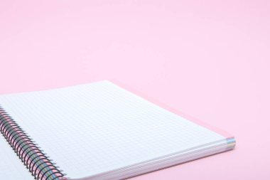 Defter üzerinde pembe bir arka plan, yaşam kavramı, üstten görünüm.