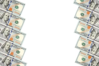 İki yüz dolar faturaları satırlarının bir çerçeve. Beyaz arka plan üzerinde merkezi hattı