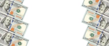 İki yüz dolar faturaları satırlarının bir çerçeve. Beyaz arka plan üzerinde merkezi hattı