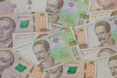 Yeni Banknotlar Ukrayna Grivnası ile Arka Plan. Enflasyon, busi