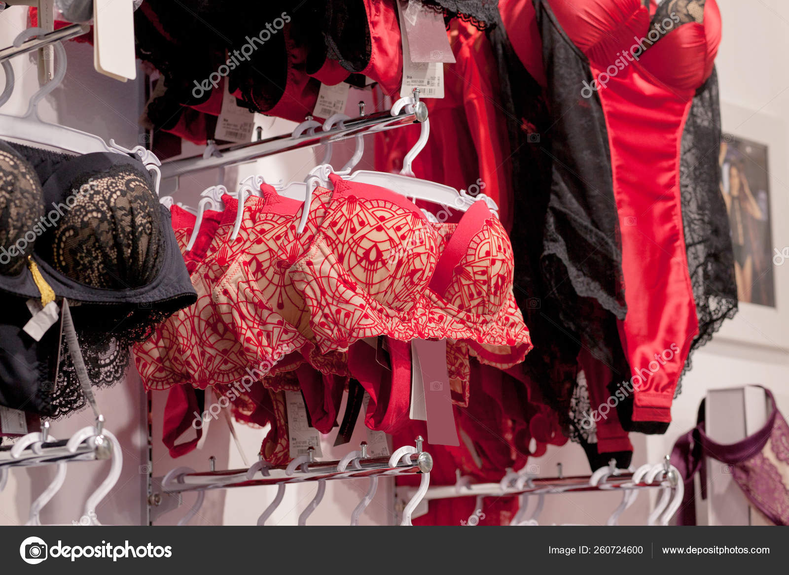 Vareity of bra hanging in lingerie underwear store. Advertise, S