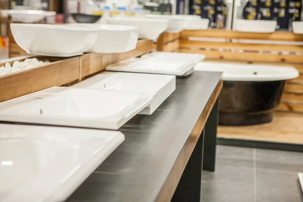 Ceramic washbasin in the household store for home building impro — Stock Photo, Image