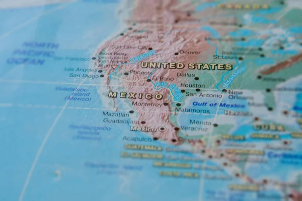 Mexico in close up on the map. Focus on the name of country. Vig
