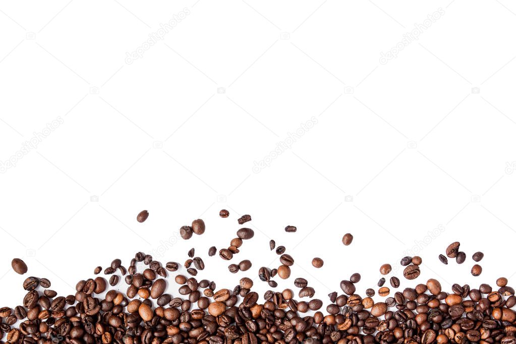 Coffee beans isolated on white background with copyspace for tex