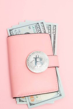 Bitcoin ve dolar pembe pembe bir cüzdan