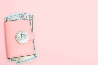 Bitcoin ve dolar pembe pembe bir cüzdan