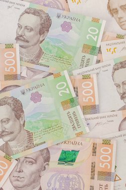 Yeni Banknotlar Ukrayna Grivnası ile Arka Plan. Enflasyon, busi