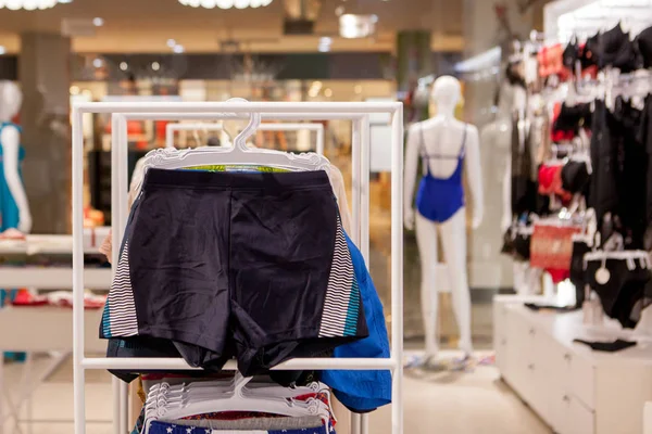 Close up Men's swimming trunks in the store. — Stock Photo, Image